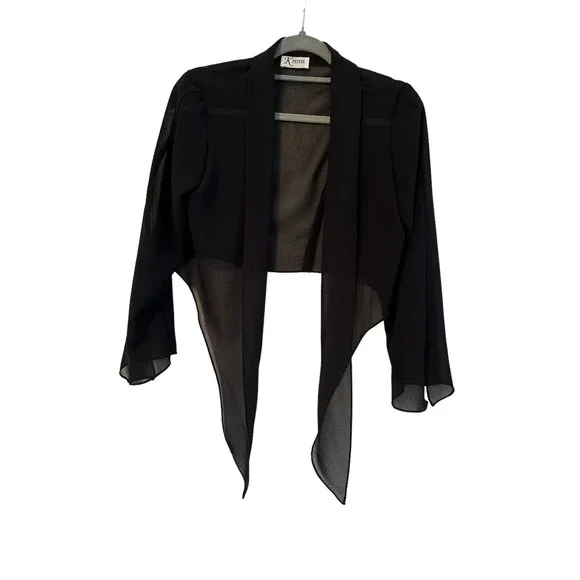 K Petite Sleeveless Little Black Dress with Sheer Tie Front Cover Up Size 8P - Picture 5 of 5